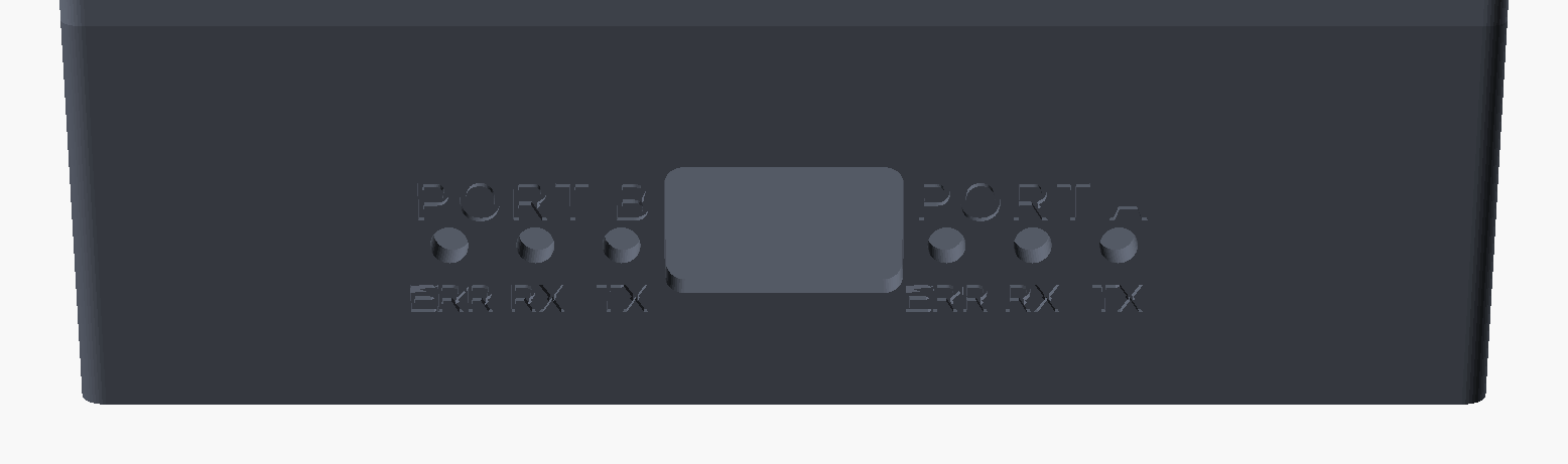The back panel of the Earwig adapter: a USB-C socket between two rows of TX, RX and ERR indicator lights for ports A and B.